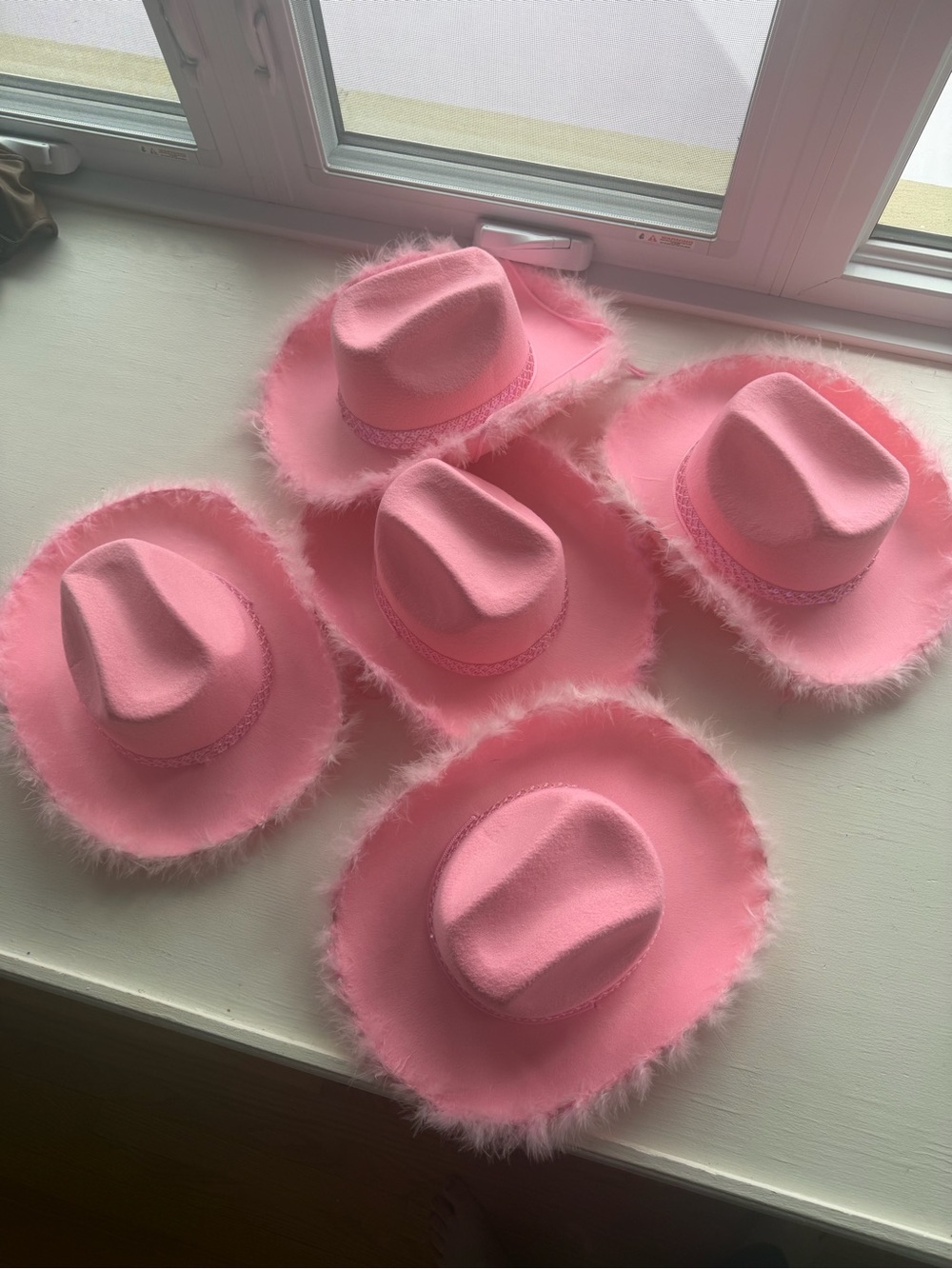 Set of 5 Pink Faux Fur Trim Cowboy Hats